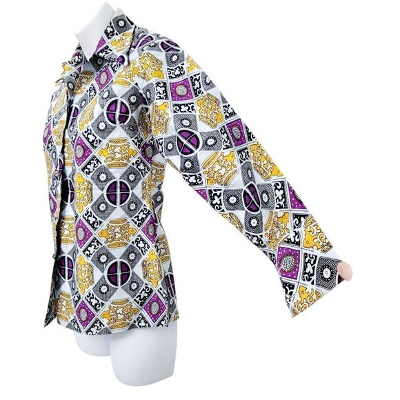 2/$20 Y2K White & Purple Buttons Down Shirt Top Size: M - Picture 8 of 10